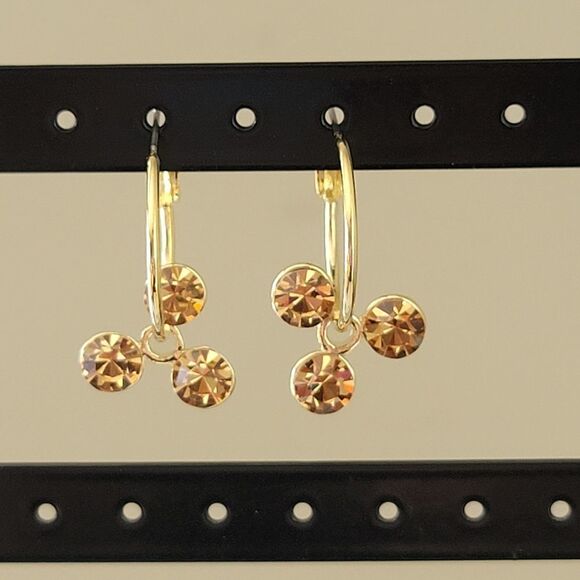 Earrings Gold Tone Topaz Color Crystal Hoop Earrings #0080 - Picture 5 of 9